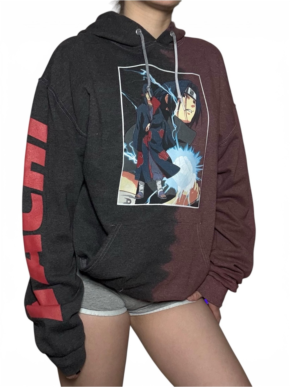NWOT Naruto Graphic Black and Burgundy Hooded Sweatshirt Size Medium
